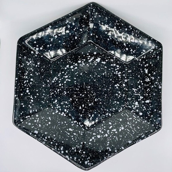 Rare Coche Stoneware Black Spatter Paint Large Serving Tray Bowl Portugal 13.5" - Picture 1 of 4